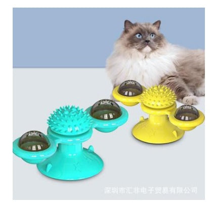 Rotating Windmill Cat Toy with Suction Cup – LED Ball & Catnip for IQ Play