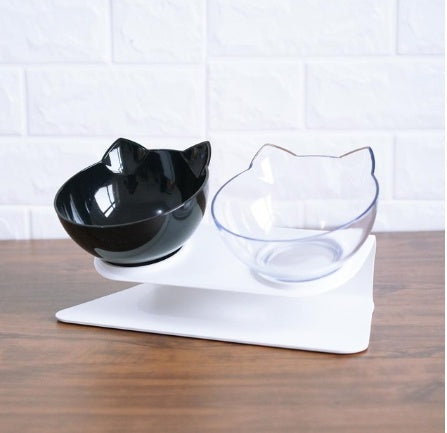 Ergonomic Cat Feeding Bowl – Tilted Transparent Design (Single or Double)