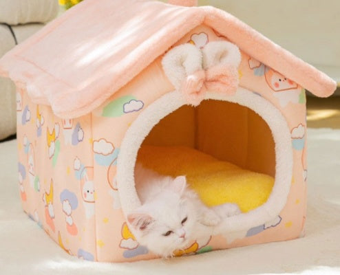 Self-Warming Plush Pet Nest Bed – Cozy Indoor Bed for Cats & Small Dogs
