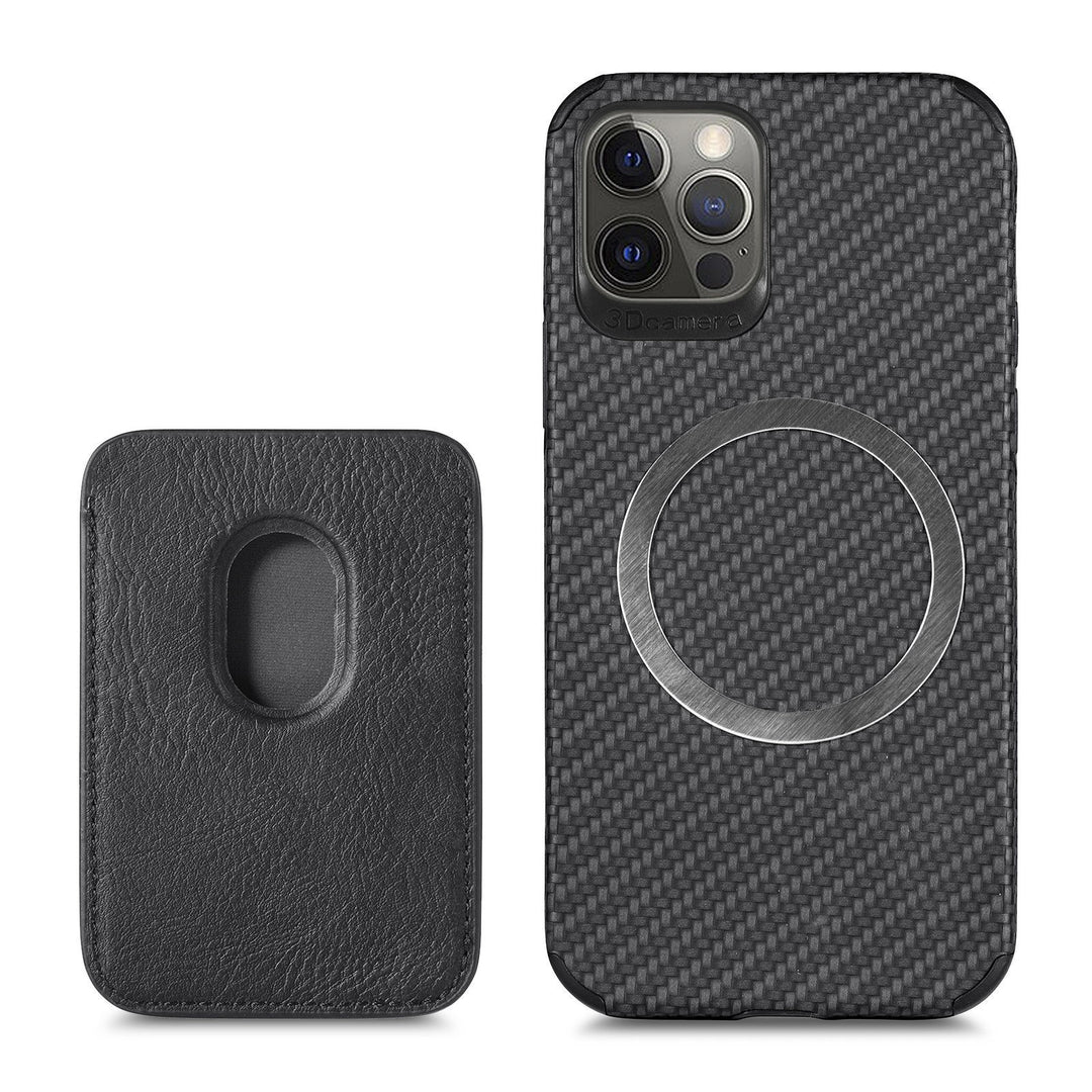 Magnetic Leather Card Holder Phone Case – Carbon Fiber Pattern – phone-case