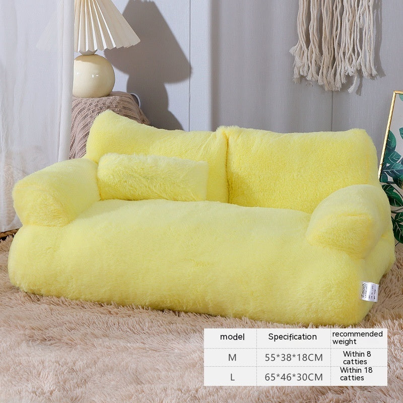 Plush Cat Sofa Bed with Pillow – Soft, Anti-Slip Lounger for Cats