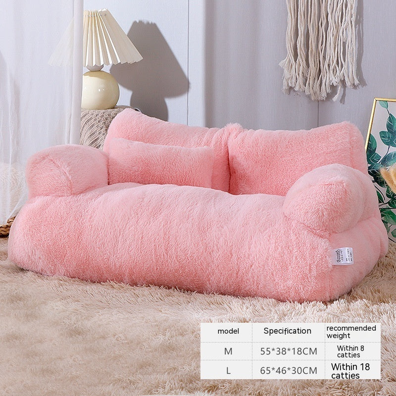 Plush Cat Sofa Bed with Pillow – Soft, Anti-Slip Lounger for Cats