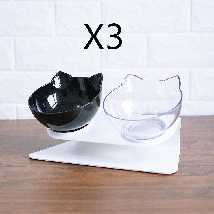 15° Tilted Cat Double Bowl – Ergonomic Elevated Feeder for Cats & Small Dogs – grooming kit