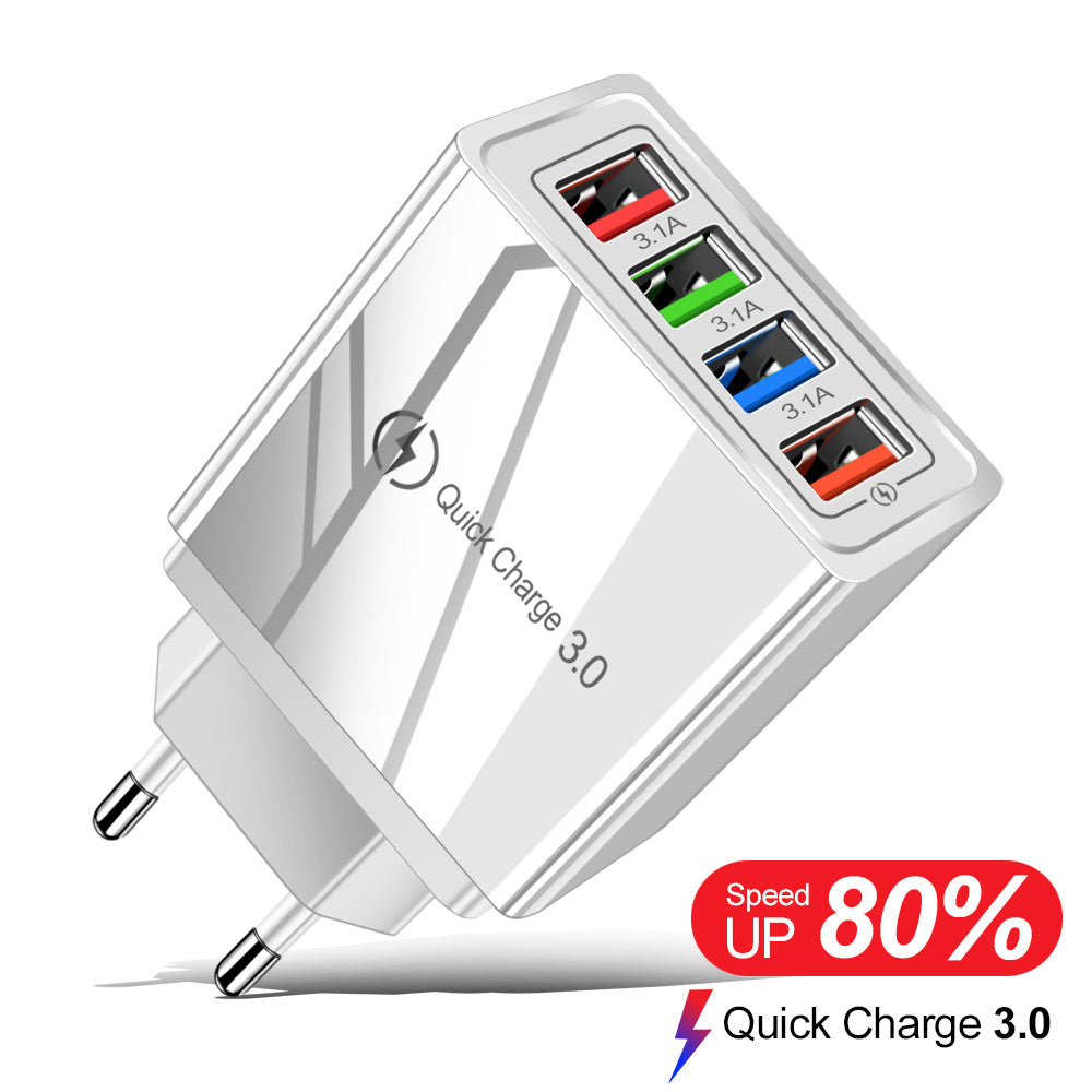 4-Port USB Wall Charger with Quick Charge 3.0 – EU/US Plug | Fast Multi-Device Charging – power-bank