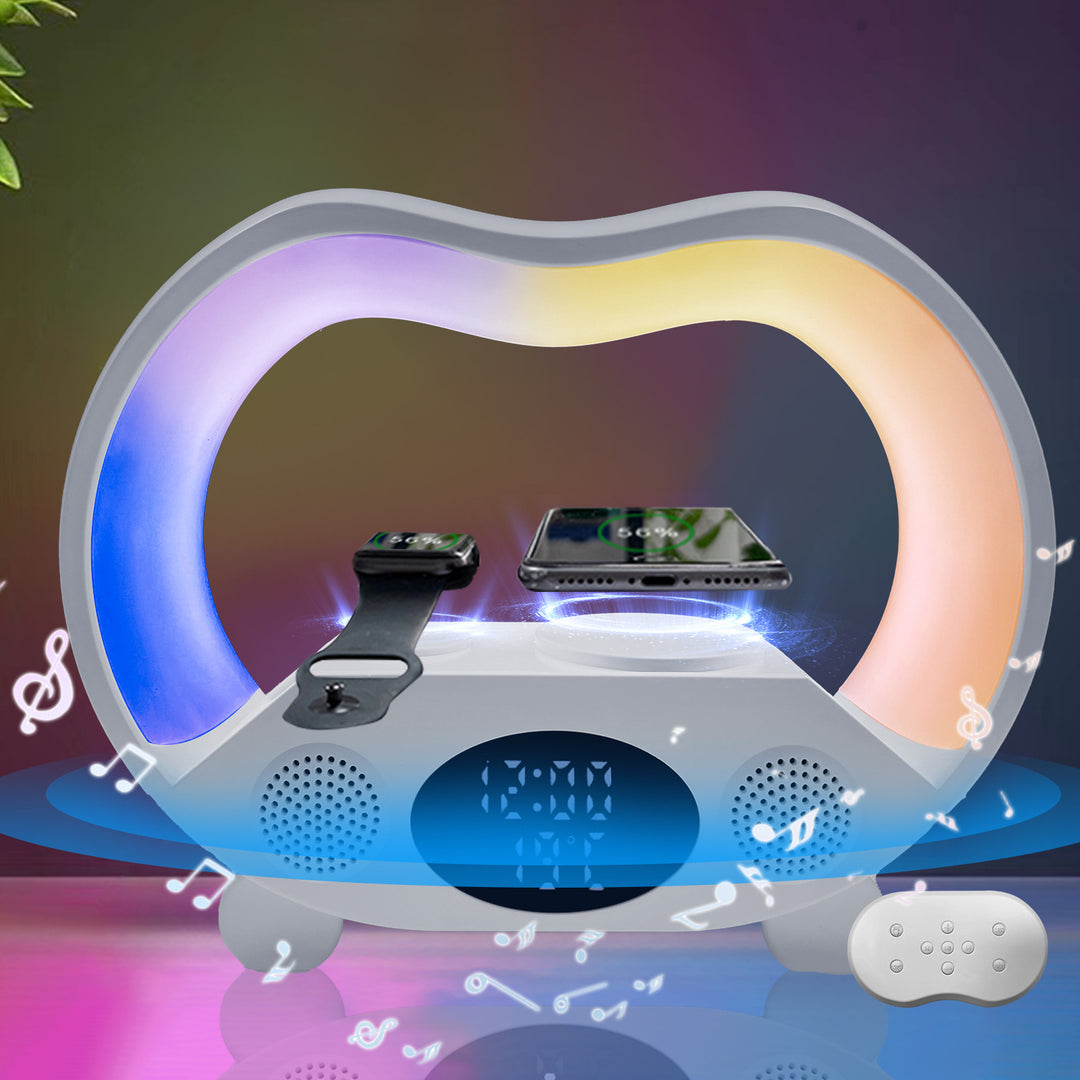 6-in-1 Smart LED Table Lamp – Wireless Charger, Bluetooth Speaker, Clock & More – power-bank
