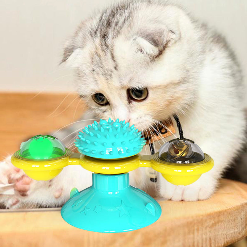 Rotating Windmill Cat Toy with Suction Cup – LED Ball & Catnip for IQ Play