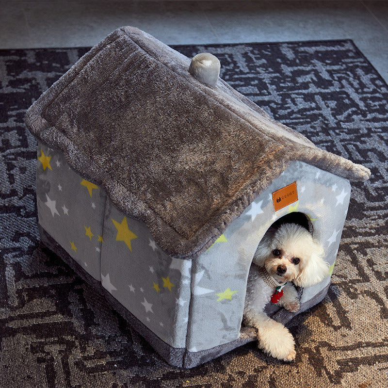 Self-Warming Plush Pet Nest Bed – Cozy Indoor Bed for Cats & Small Dogs