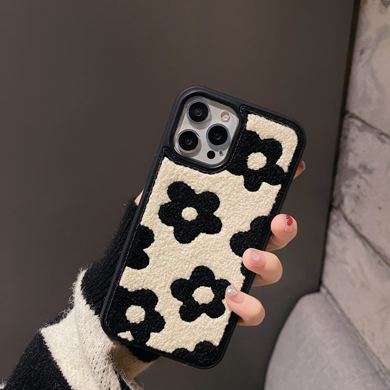 Plush Flower iPhone Case – Soft Cozy Fabric Cover with Floral Design