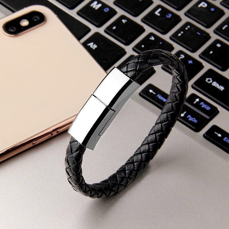 2-in-1 Leather USB Charging Bracelet – Wearable Charging Cable – power-bank