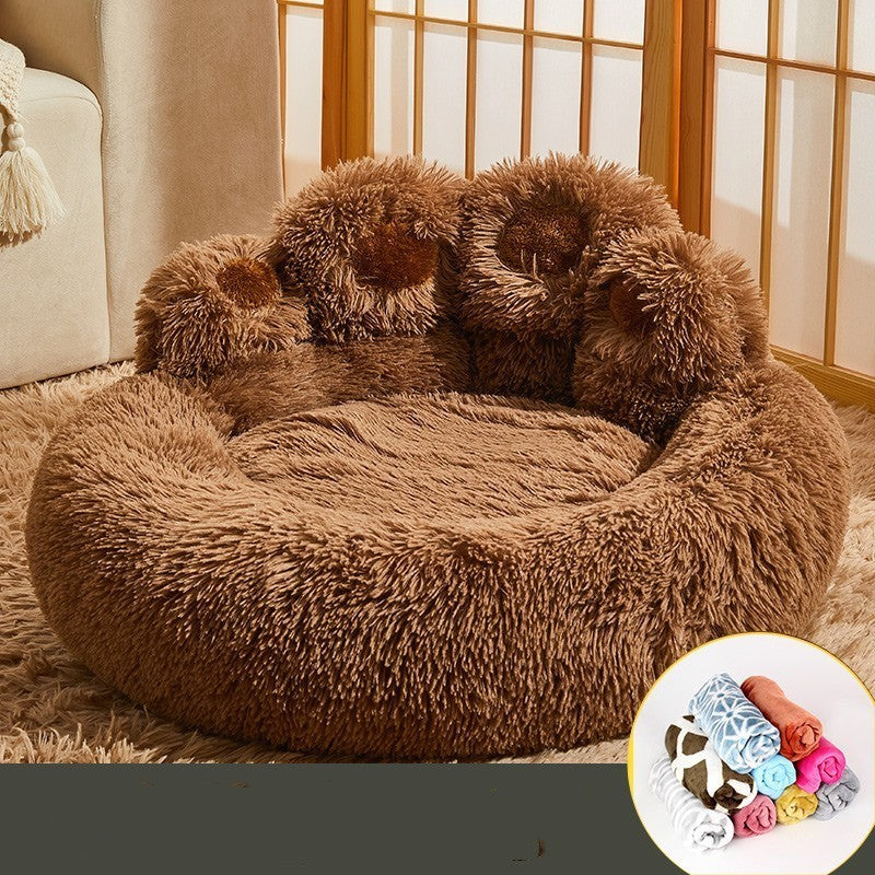 Hand-Shaped Winter Pet Bed – Cozy Plush Sofa for Cats & Dogs (M–3XL)