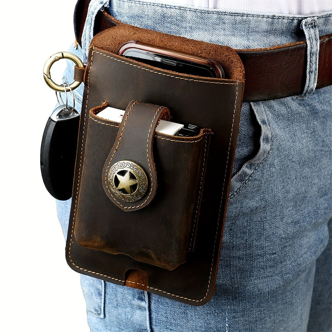 Vintage Top‑Grain Leather Phone Belt Bag for Outdoor Sports