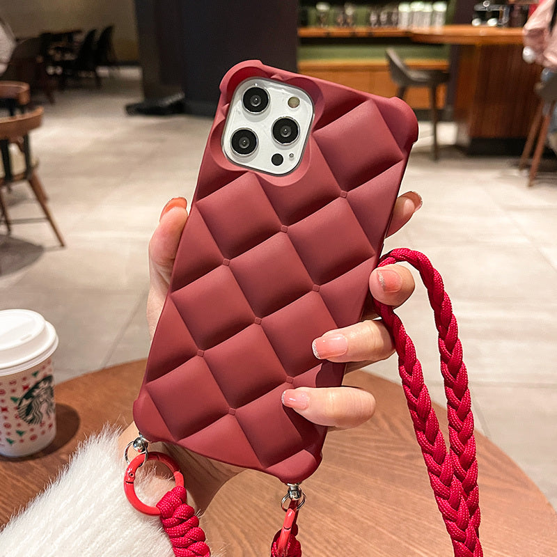 3D Diamond Silicone iPhone Case with Messenger Lanyard – Stylish & Drop-Resistant – phone strap