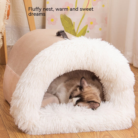 Cozy Cat House Villa – Semi-Enclosed Plush Pet Nest for Cats & Small Dogs – grooming kit