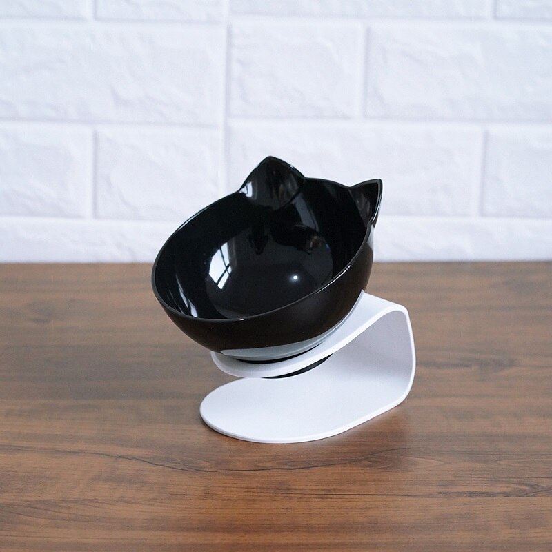 Cat Head Transparent Double Bowl – 15° Tilted Ergonomic Feeder for Cats & Small Dogs