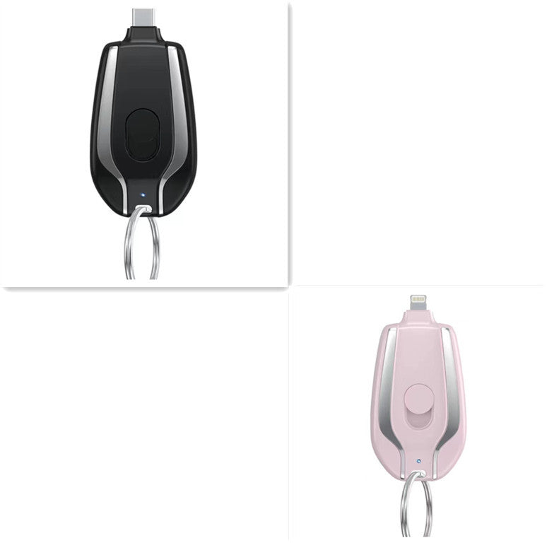 Mini Keyring Power Bank with Built-in Lightning or Type-C Cable – 1500mAh Emergency Charger