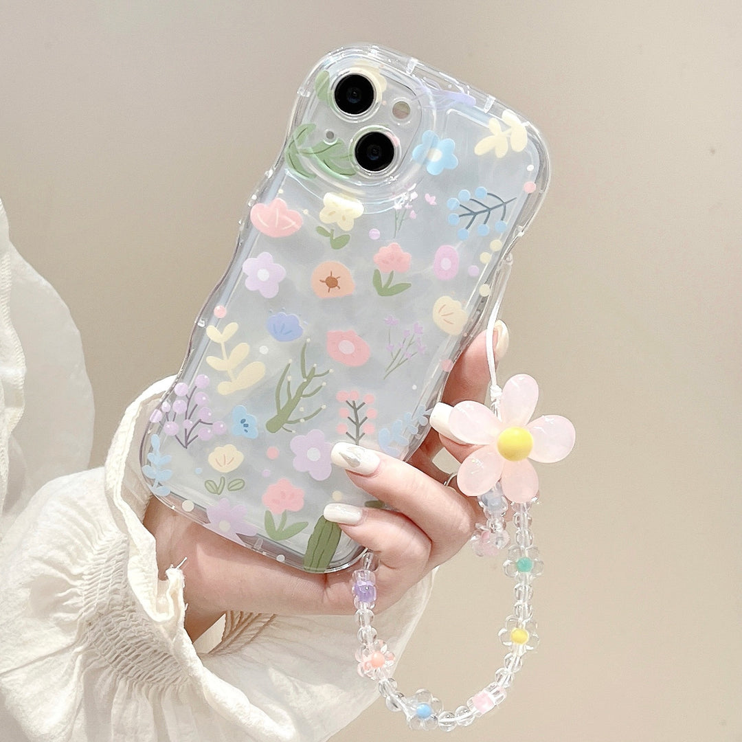 Floral TPU iPhone Case – Confetti Design with Optional Chain Bracelet