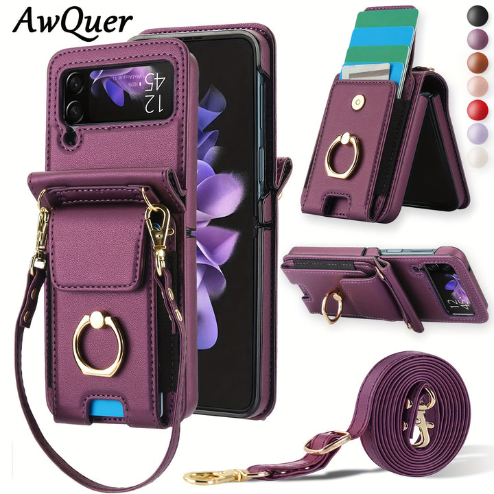 AWQUER Wallet Case for Galaxy Z Flip – Lanyard, Stand & Card Holder
