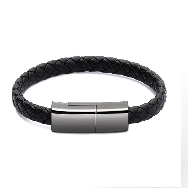 2-in-1 Leather USB Charging Bracelet – Wearable Charging Cable – power-bank