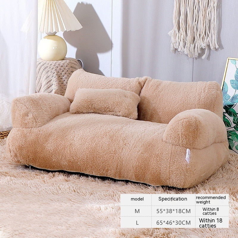 Plush Cat Sofa Bed with Pillow – Soft, Anti-Slip Lounger for Cats