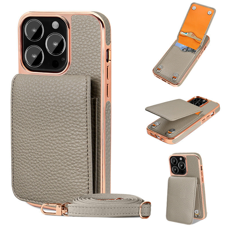 Electroplated Wallet iPhone Case with Chain Strap – Card Holder Cover for iPhone 11–14 Series