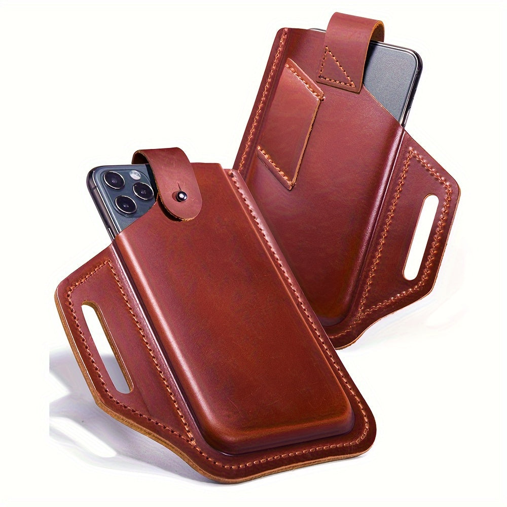 Genuine Leather Belt Phone Pouch – Slim, Hands-Free & Retro