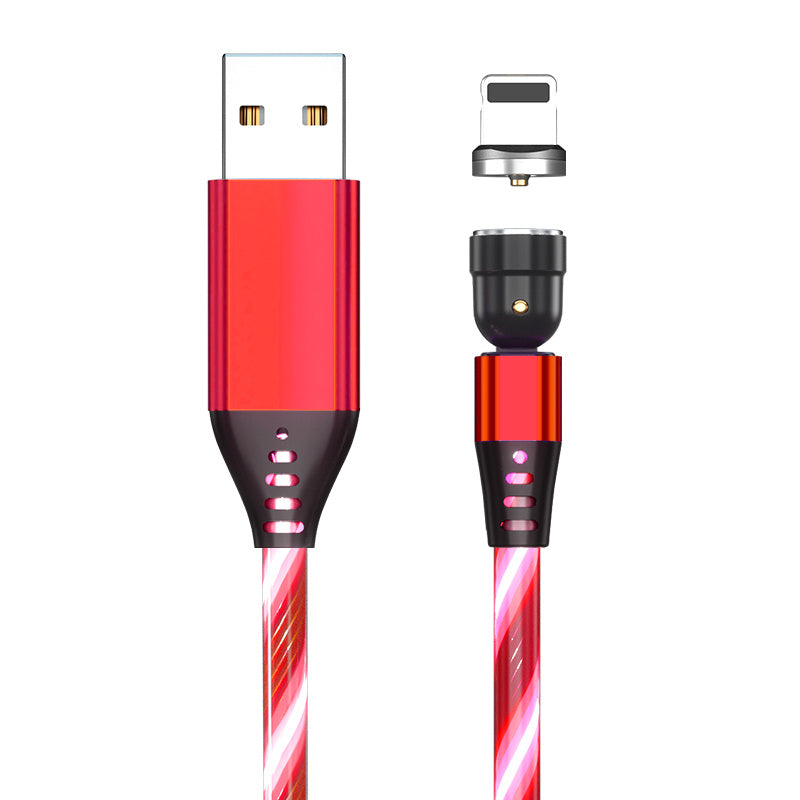 LED Magnetic Charging Cable – 540° Rotating 3-in-1 Fast Charger with Flowing Light