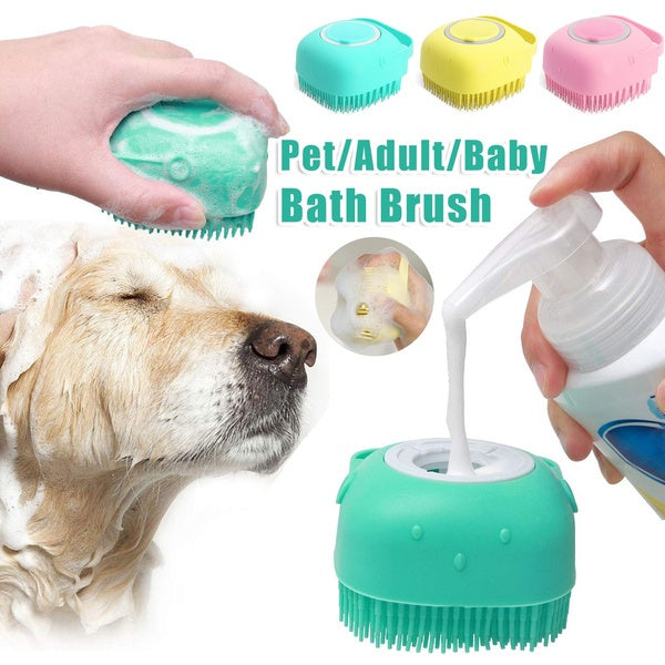 Silicone Pet Bath & Massage Brush – Gentle Grooming Tool with Shampoo Dispenser – grooming kit