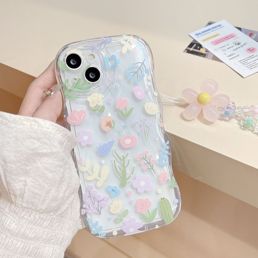 Floral TPU iPhone Case – Confetti Design with Optional Chain Bracelet