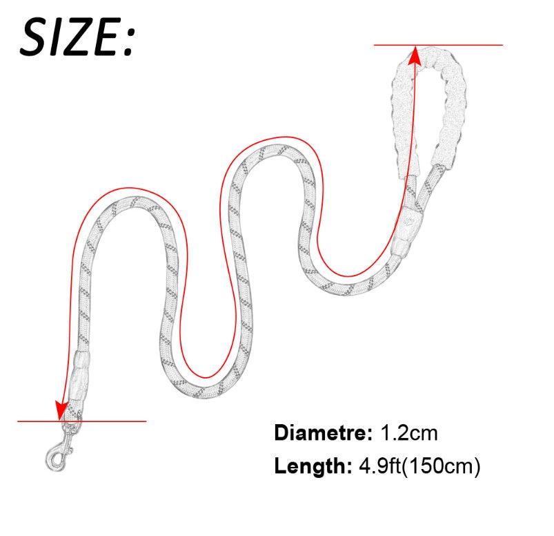 Heavy-Duty Reflective Dog Leash – Soft Foam Handle & Night Safety