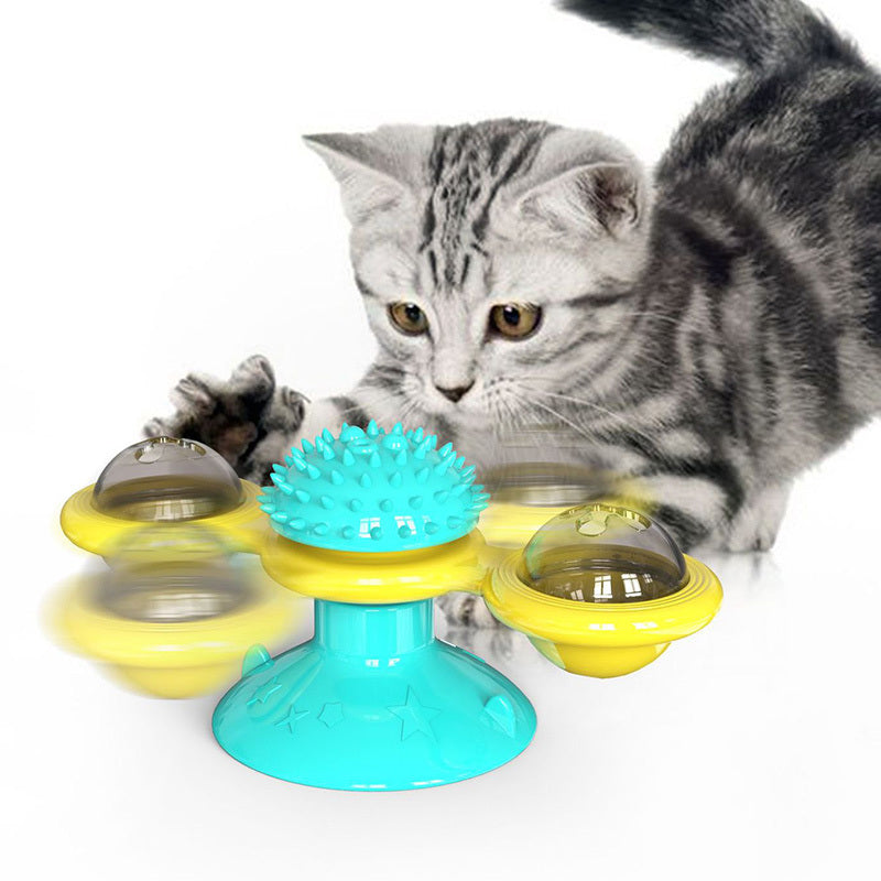 Rotating Windmill Cat Toy with Suction Cup – LED Ball & Catnip for IQ Play