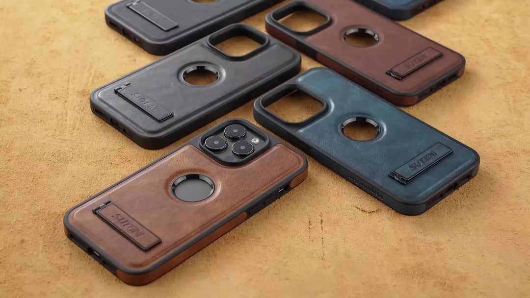 SUTENI Faux Leather iPhone Case – MagSafe, Stand, Wireless Charging