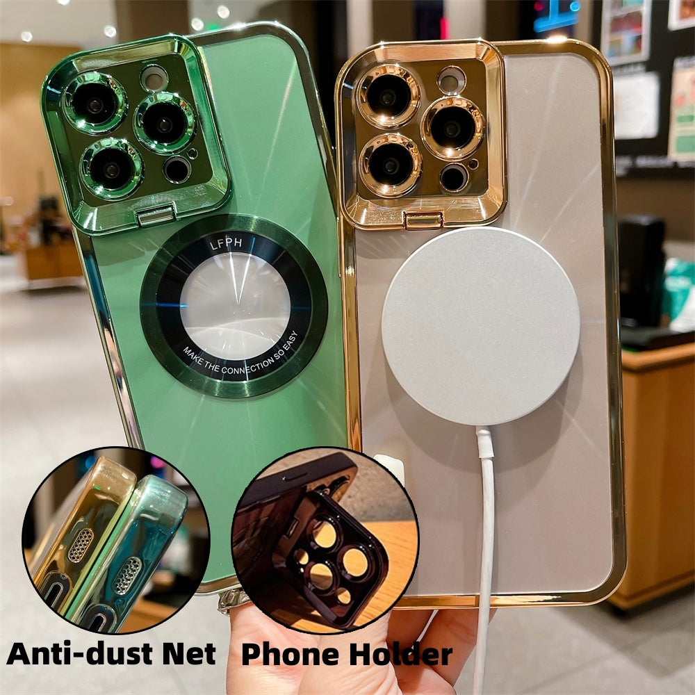 Electroplated Phone Case Luxury Plating CD Pattern Magsafe Bracket Case For  12 13 14 Pro Max Invisible Camera Stand Holder Lens Holder Magnetic Suction - JEFF's Favorite Picks