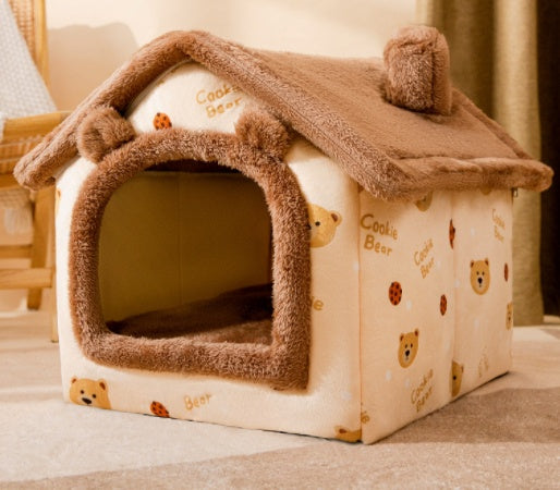 Self-Warming Plush Pet Nest Bed – Cozy Indoor Bed for Cats & Small Dogs