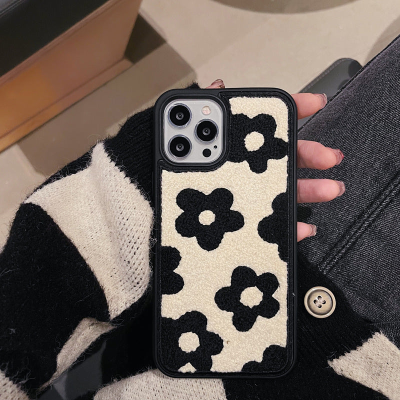 Plush Flower iPhone Case – Soft Cozy Fabric Cover with Floral Design
