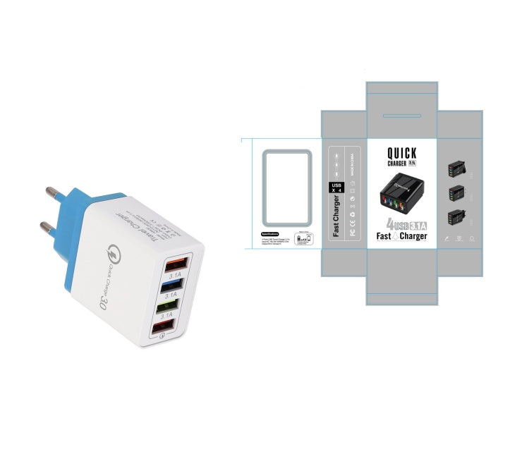 4-Port USB Wall Charger with Quick Charge 3.0 – EU/US Plug | Fast Multi-Device Charging – power-bank