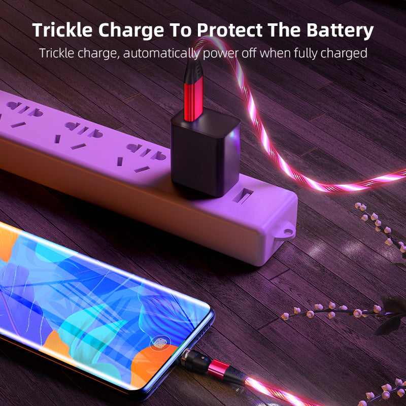 LED Magnetic Charging Cable – 540° Rotating 3-in-1 Fast Charger with Flowing Light
