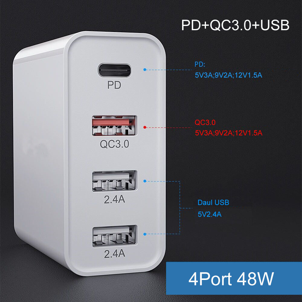Multi-Port USB Fast Charger – PD & QC Quick Charging Hub (2–4 Ports)