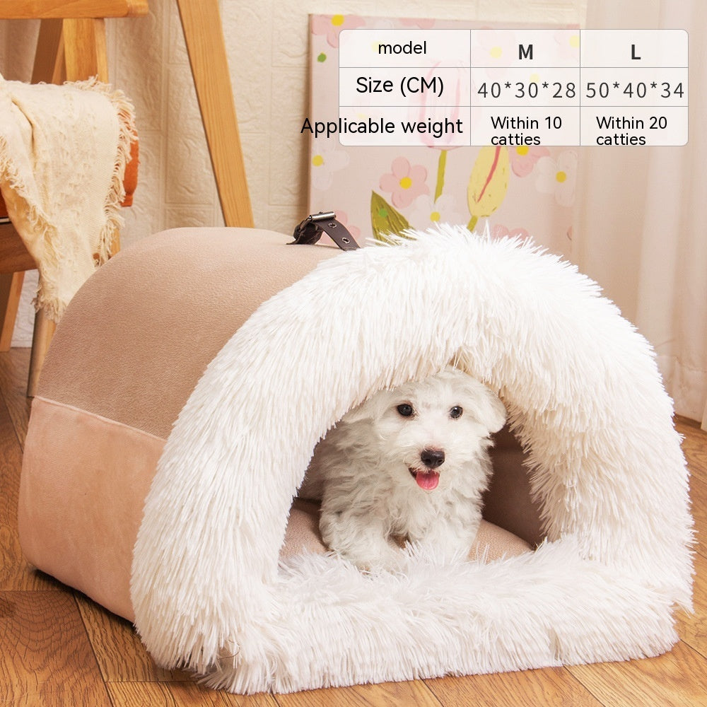 Cozy Cat House Villa – Semi-Enclosed Plush Pet Nest for Cats & Small Dogs