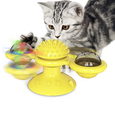 Rotating Windmill Cat Toy with Suction Cup – LED Ball & Catnip for IQ Play
