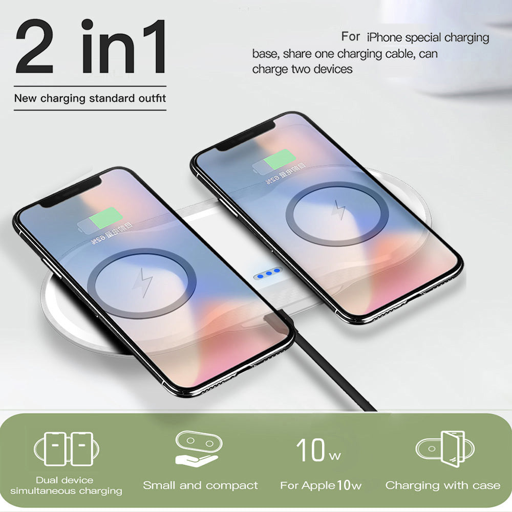 Dual Wireless Charger – 2-in-1 Qi-Certified Fast Charging Pad for iPhone & Android