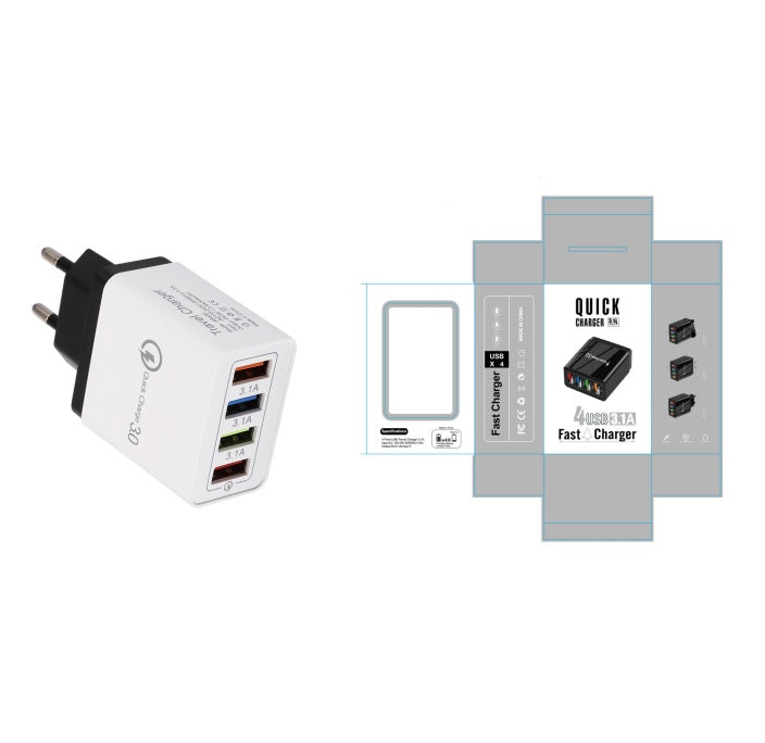 4-Port USB Wall Charger with Quick Charge 3.0 – EU/US Plug | Fast Multi-Device Charging – power-bank