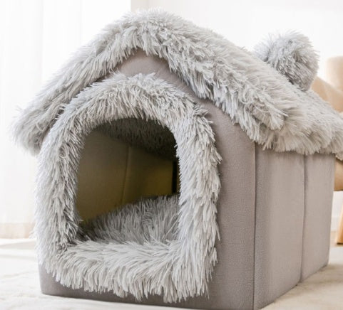 Self-Warming Plush Pet Nest Bed – Cozy Indoor Bed for Cats & Small Dogs