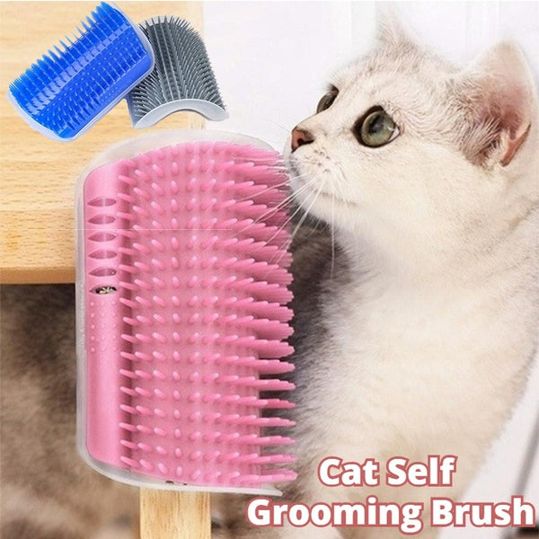 Wall-Mount Cat Self-Grooming Brush – Corner Scratcher & Massager with Catnip – grooming kit