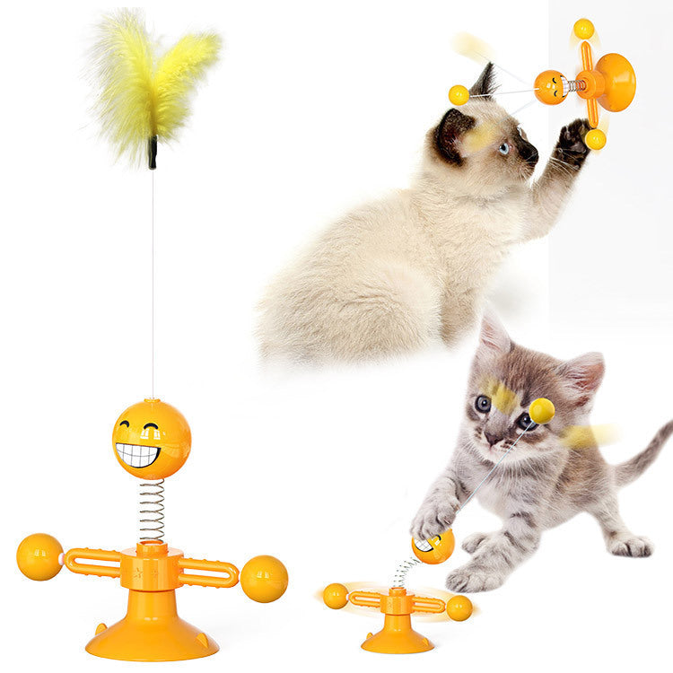 Rotating Windmill Cat Toy with Suction Cup – LED Ball & Catnip for IQ Play