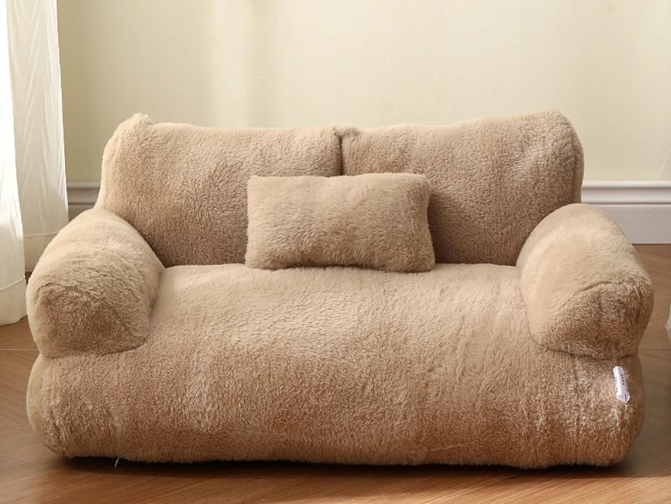 Plush Cat Sofa Bed with Pillow – Soft, Anti-Slip Lounger for Cats