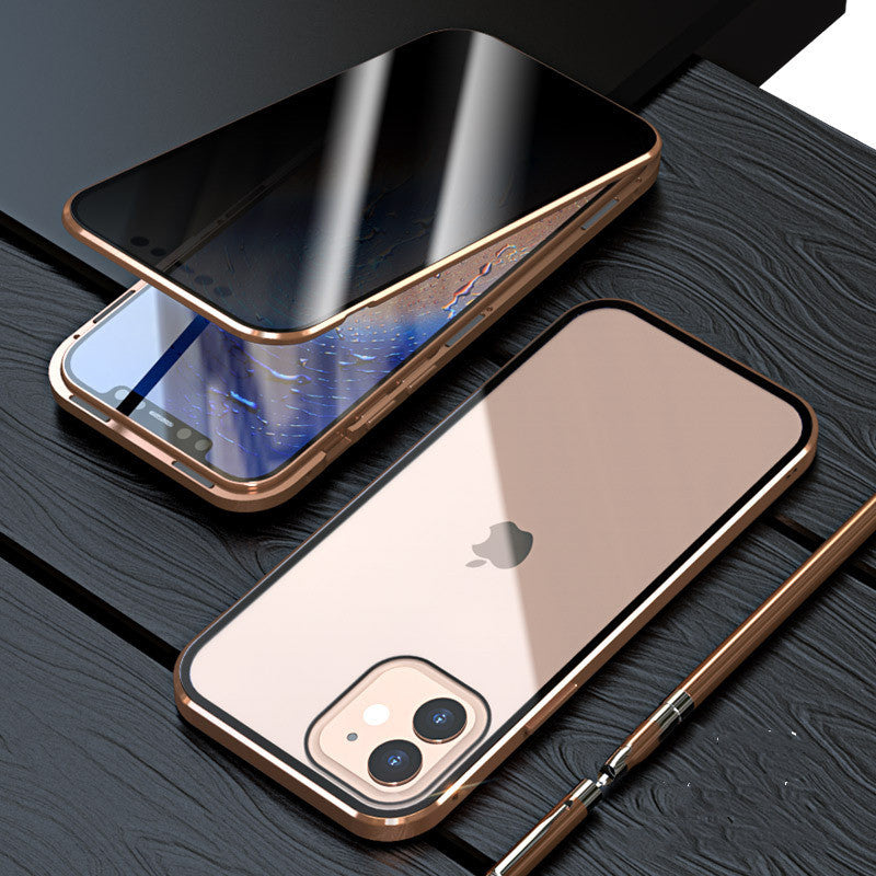 Anti-Peep Magnetic Privacy iPhone Case – Metal + Tempered Glass