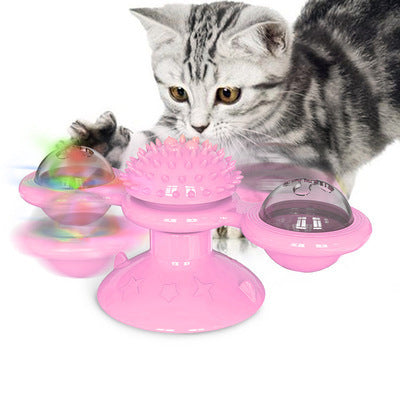 Rotating Windmill Cat Toy with Suction Cup – LED Ball & Catnip for IQ Play