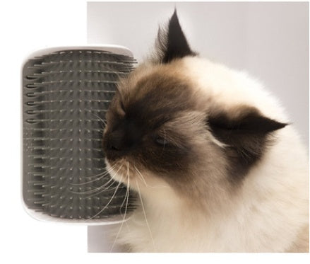 Wall-Mount Cat Self-Grooming Brush – Corner Scratcher & Massager with Catnip