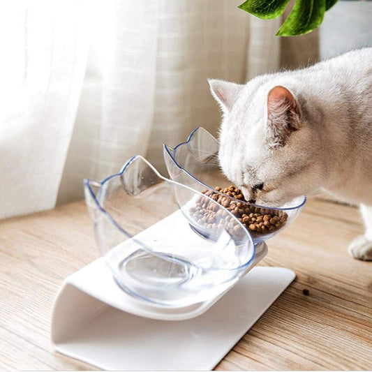 15° Tilted Cat Double Bowl – Ergonomic Elevated Feeder for Cats & Small Dogs – grooming kit