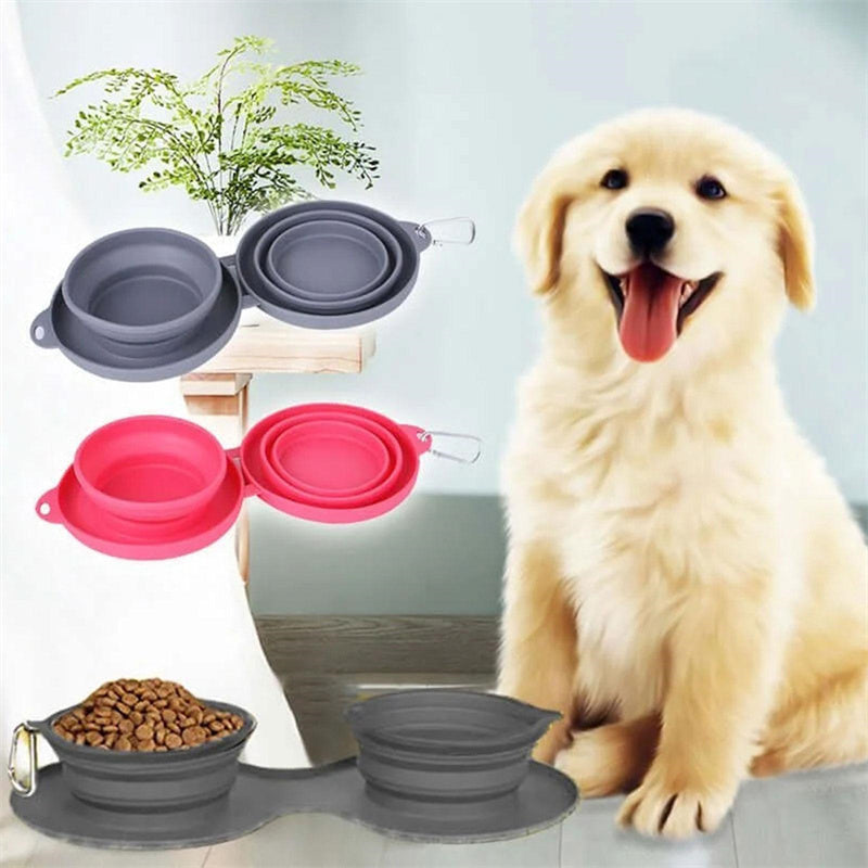 Collapsible Double Dog Bowl – Travel-Ready Silicone Pet Feeder